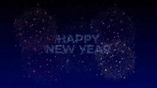  Colorful Fireworks with Happy New Year Text