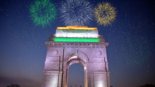 Independence Day Celebrations - India Gate with fireworks in the Capital City of India - New Delhi