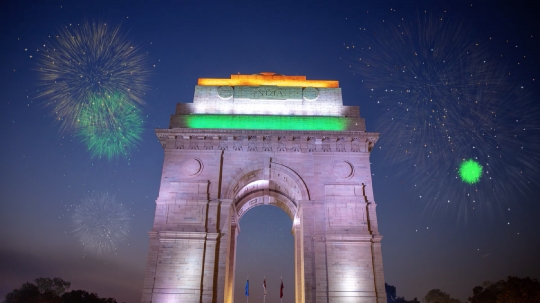 Indian Celebrations - India Gate with fireworks in the Capital City of India - New Delhi