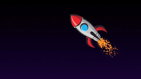 Startup Rocket launched in space with copy space