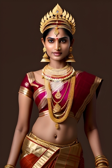  Indian Girl with crown and gold jewelry and Beautiful Looks - A
