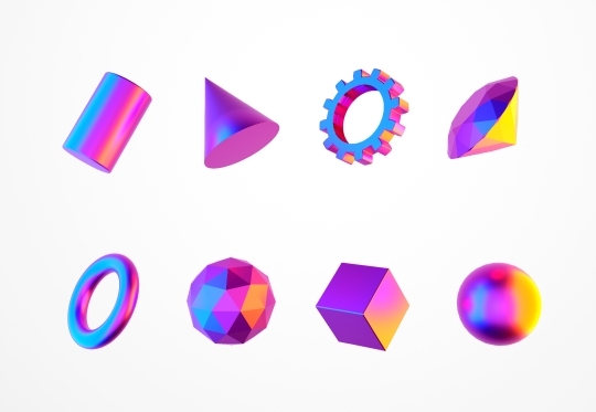 3d Colorful and Reflective Geometrical Shapes - 3D Illustration 