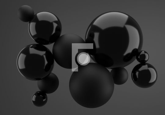 Abstract Black Charcoal Spheres or Marbles - 3D Illustration Ren