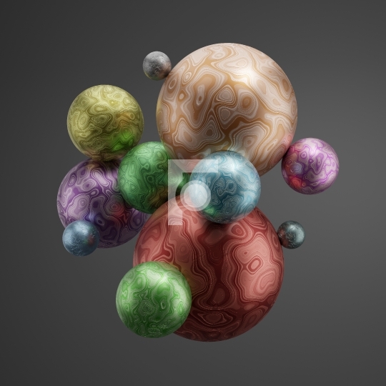 Abstract Colorful 3D Spheres, Marbles or Planets - 3D Illustrati