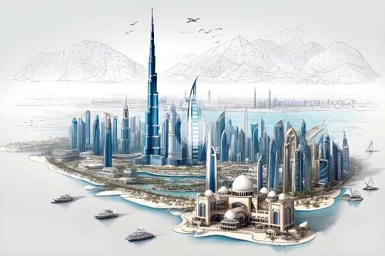 Abstract Dubai Skyscrapers Free Photo - AI Generated Illustratio