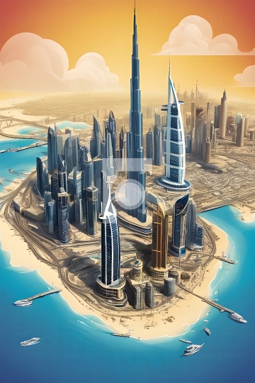 Abstract Dubai Skyscrapers Free Photo - AI Generated Painting 