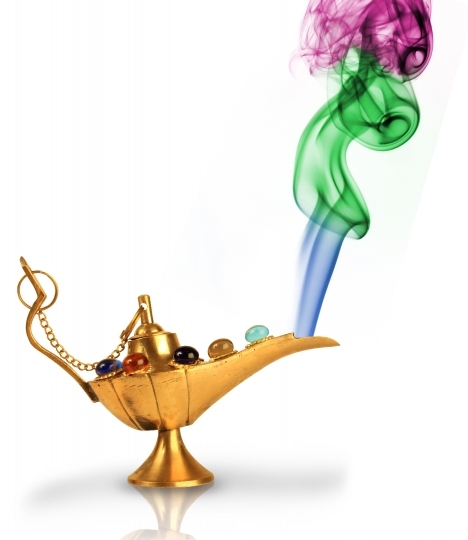 Aladdin_qt_s magic lamp with pearls and colorful smoke isolated on 