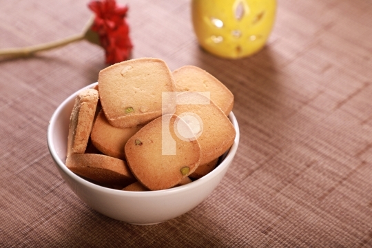 Bakery Product Food Biscuits with Pistachio in a Bowl