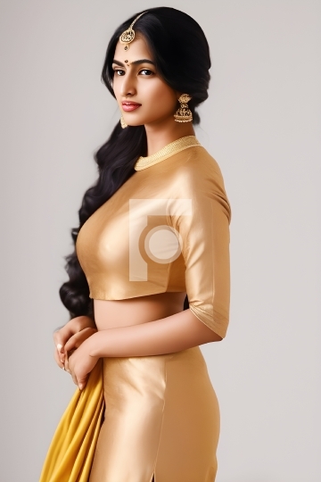 Beautiful Indian Girl In Golden Dress - Free Stock Photo AI Gene