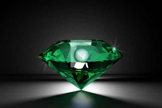 Beautiful Shiny Green Emerald Diamond on Black Background - 3D I