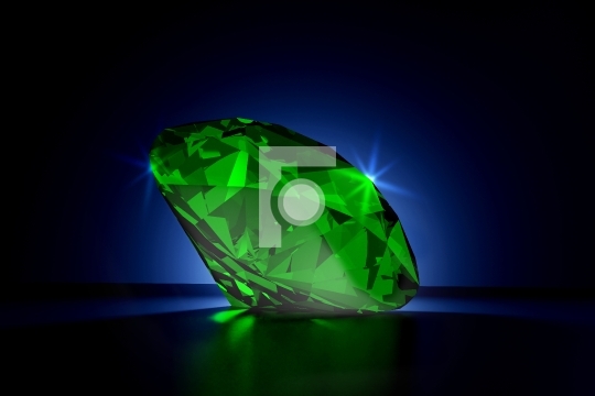 Beautiful Shiny Green Emerald Diamond on Black Blue Background -