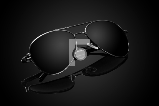 Black Aviator Sunglasses on Black Background