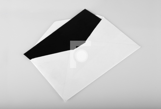 Blank Black Invitation Card with white Envelope Mockup