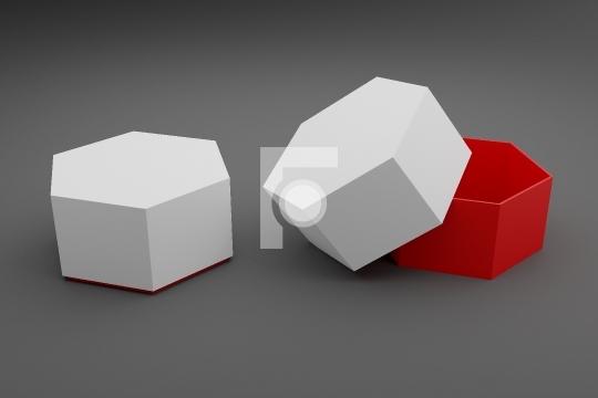 Blank Empty White Hexagon Red Jewelry or Watch Box For Mockup - 
