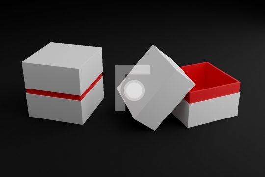 Blank Empty White Red Jewelry or Watch Box For Mockup - 3D Illus