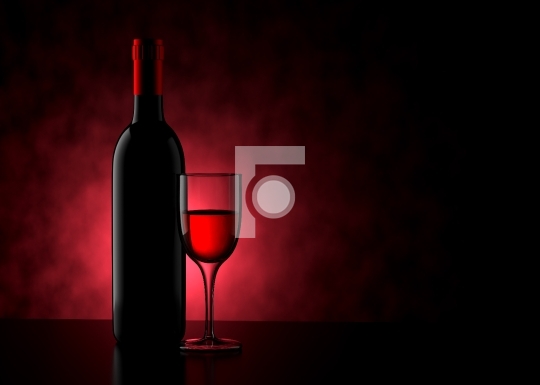 Bottle and Red Wine Glass with Textured Background - 3D Illustra
