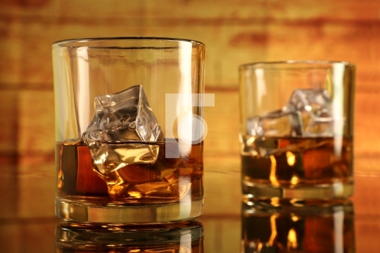 Chilled Whiskey Glass with Ice Cubes