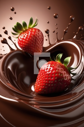 Chocolate Splash and Strawberry Illustration  - AI Generated