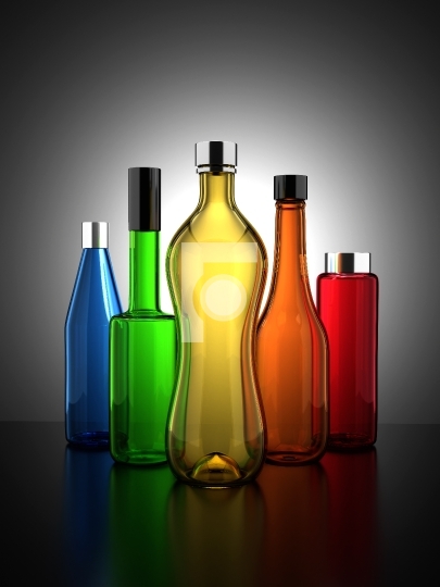 Colorful Glass Bottles Realistic 3d Illustration on Gradient Bac