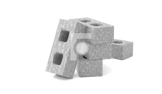 Construction Hollow Concrete Bricks on White Background - 3D Ill