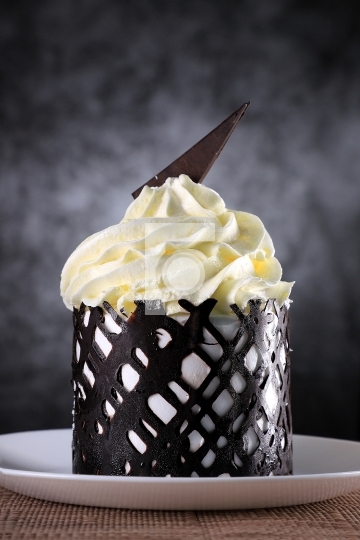 Dessert - A Sweet Cake with Chocolate and Cream