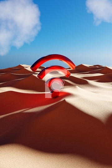 Digital WiFi Symbol in Desert Sand Dunes - 3D Illustration