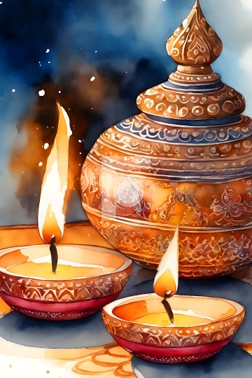 Diwali Diya Art Water Colour - Festive Collection Art Illustrati