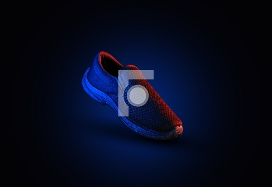 Dramatic shoe photo with blue and red light on dark background