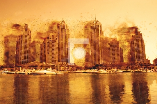Dubai Marina Dust Desert Storm Digital Painting Illustration
