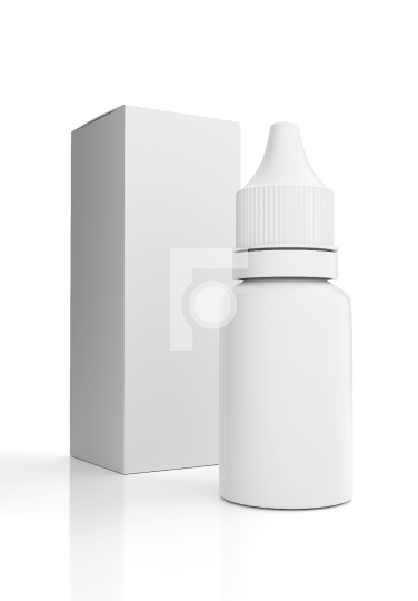 Eye Drop Bottle and Box Mockup isolated on White Background - 3D