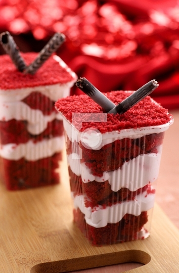 Food Fresh Cream and Sweet Red Cake in a Glass