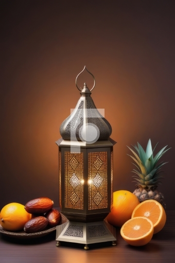 Free Arabic Lamp with Fresh Fruits Ramadan AI Generated Image