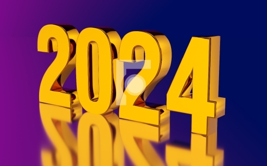 Free Happy New Year 2024 Illustration in Golden Metal