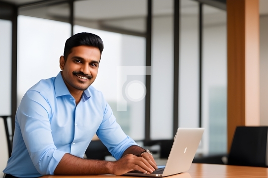 Free Image - Smiling Indian Man in Corporate Office - Ai Generat