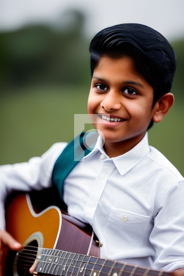 Free Photo - Indian Boy Playing Guitar and Enjoying - AI Generat