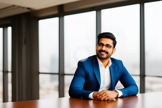 Free Photo - Smiling Indian Man in Corporate Office - Ai Generat