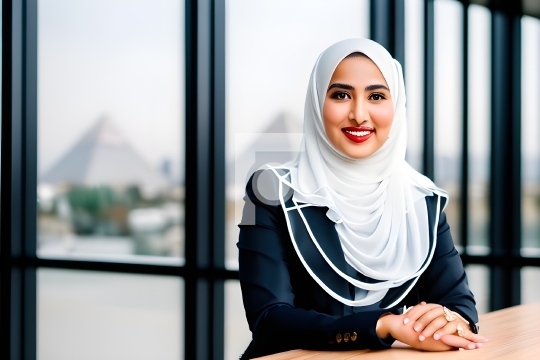 Free Photo Arabic Woman in Office, United Arab Emirates AI Gener