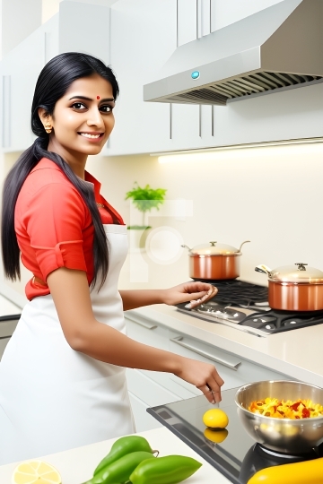 Free Photo Beautiful Indian Woman in Kitchen - AI Generative Ima