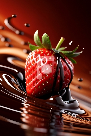 Free Photo Chocolate Splash and Strawberry Illustration  - AI Ge