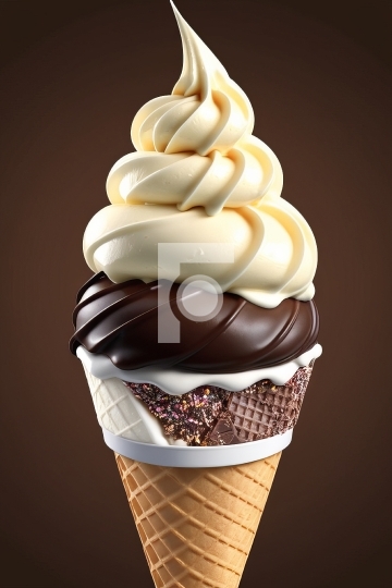 Free Photo Chocolate Vanilla  ice cream cone AI Generated Image