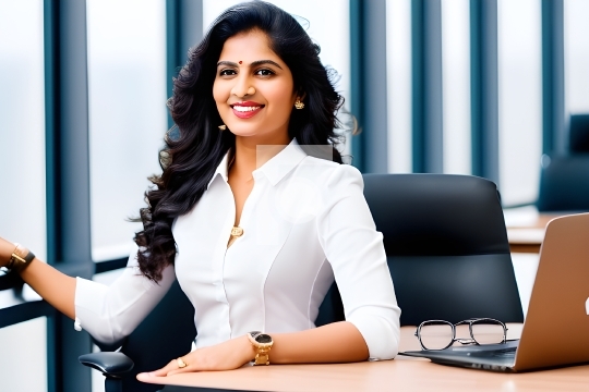 Free Photo of Indian Woman Working in Office - AI Generated Imag