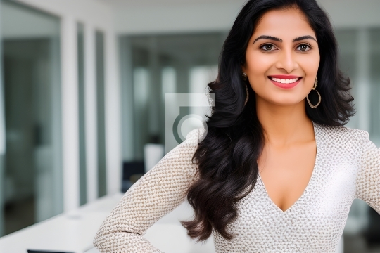 Free Photo Smiling Indian Woman in Corporate Office - AI Generat