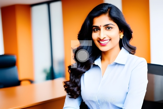 Free Photo Smiling Indian Woman Working in Office - AI Generated