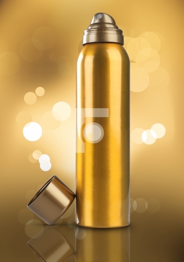 Gold Deodorant Perfume Can or Bottle Bokeh Background