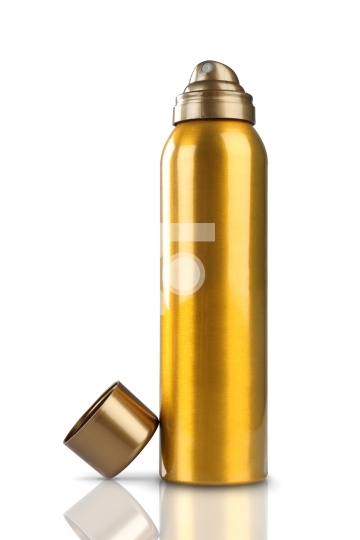 Gold Deodorant Perfume Can or Bottle Stock Photo