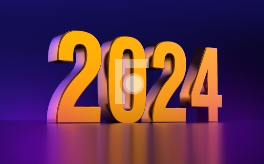 Golden 3D Happy New Year 2024 Free Image / Illustration