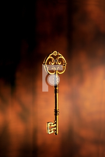 Golden Antique / Vintage Key on blurred background