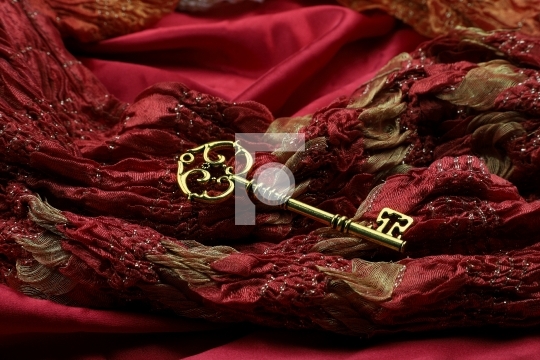 Golden Vintage Luxury Key on Red Royal Fabric