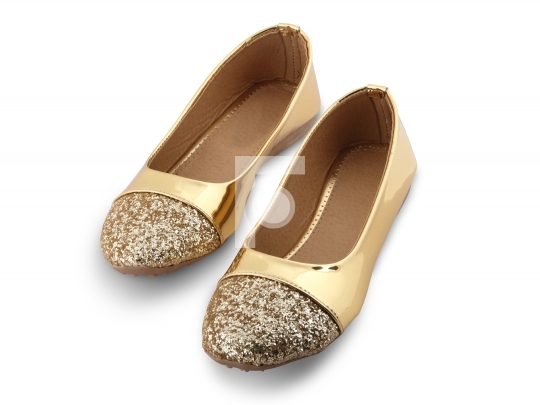 Golden Women Sandal Shoes isolated on White background