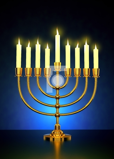 Happy Hanukkah - Golden Realistic Menorah, Candle Stand Candelab
